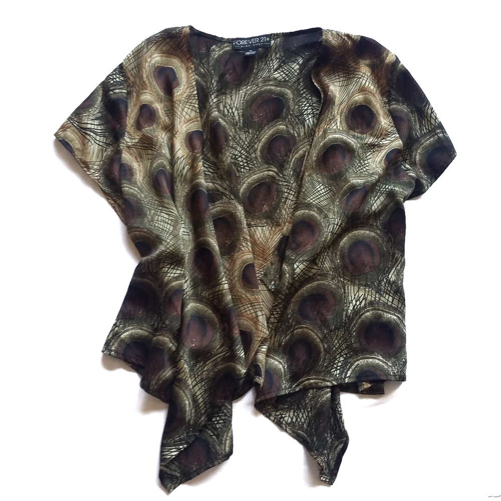 Small Shawl Kimono in Brown Peacock Design